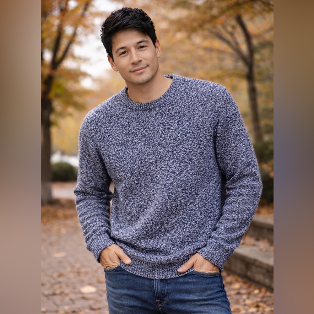 Alcott Men’s Marled Blue Crewneck Sweater Size L Knit Pullover